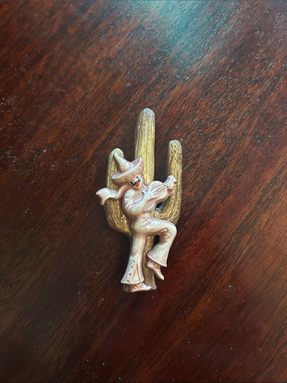 Vintage 60s 70s Mexican Cactus & Guitar Player Brooch